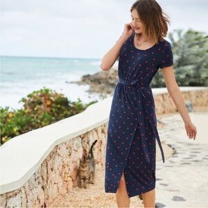 Boden Hallie Blue Striped Jersey Midi Dress Size 8 Regular Blue Red Polka Dot